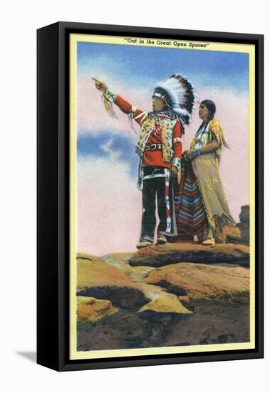 Native American Couple on Rocks-Lantern Press-Framed Stretched Canvas