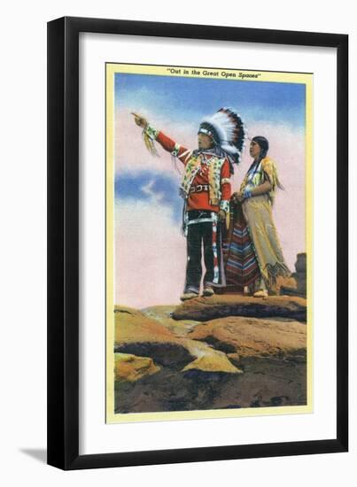 Native American Couple on Rocks-Lantern Press-Framed Art Print