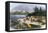 Native American Encampment on the Shore of Puget Sound, Washington-null-Framed Stretched Canvas