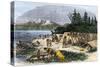 Native American Encampment on the Shore of Puget Sound, Washington-null-Stretched Canvas