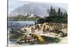 Native American Encampment on the Shore of Puget Sound, Washington-null-Stretched Canvas