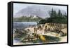 Native American Encampment on the Shore of Puget Sound, Washington-null-Framed Stretched Canvas