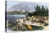 Native American Encampment on the Shore of Puget Sound, Washington-null-Stretched Canvas