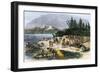 Native American Encampment on the Shore of Puget Sound, Washington-null-Framed Giclee Print