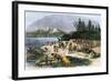 Native American Encampment on the Shore of Puget Sound, Washington-null-Framed Giclee Print