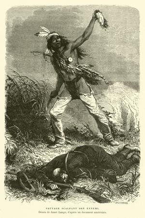 &lsquo;Native American Holding Up the Scalp of His Enemy&rsquo; Giclee Print