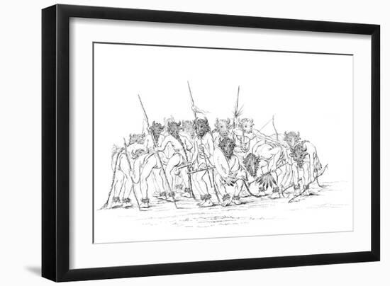Native American Hunters Dancing Wearing Buffalo Masks, 1841-Myers and Co-Framed Giclee Print
