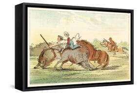 Native American Hunting Buffalo on Horseback-George Catlin-Framed Stretched Canvas
