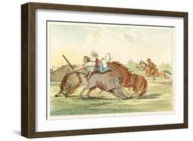 Native American Hunting Buffalo on Horseback-George Catlin-Framed Art Print