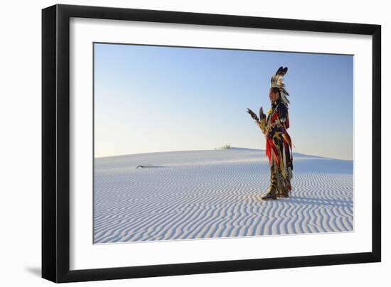 Native American in Full Regalia, White Sands National Monument, New Mexico, Usa Mr-Christian Heeb-Framed Photographic Print