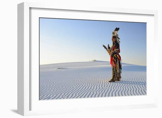 Native American in Full Regalia, White Sands National Monument, New Mexico, Usa Mr-Christian Heeb-Framed Photographic Print