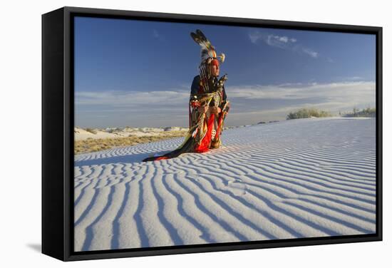 Native American in Full Regalia, White Sands National Monument, New Mexico, USA Mr-Alex Heeb-Framed Stretched Canvas