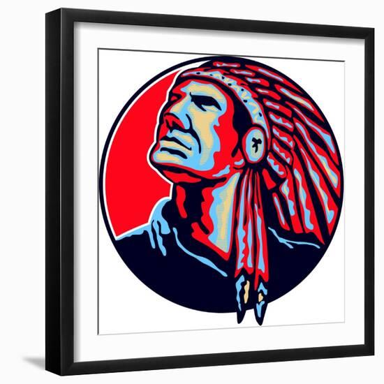 Native American Indian Chief Retro-patrimonio-Framed Art Print