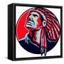 Native American Indian Chief Retro-patrimonio-Framed Stretched Canvas