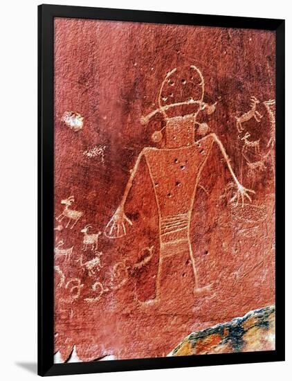 Native American Indian Fremont Petroglyphs Sandstone Mountain Capitol Reef National Park Torrey-William Perry-Framed Photographic Print