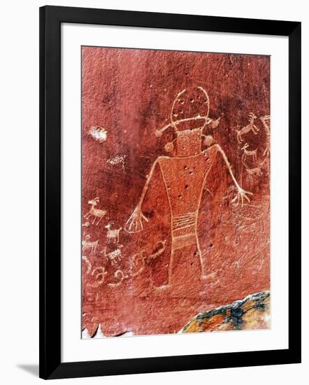 Native American Indian Fremont Petroglyphs Sandstone Mountain Capitol Reef National Park Torrey-William Perry-Framed Photographic Print