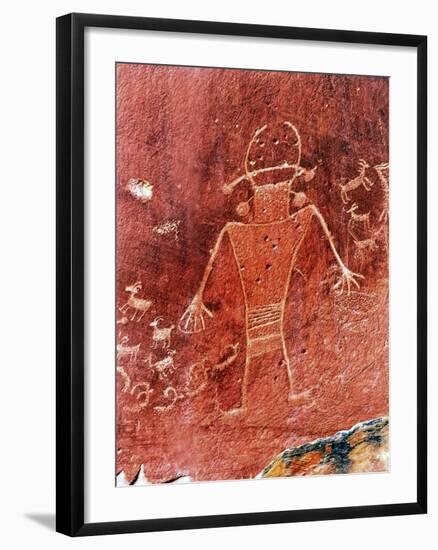 Native American Indian Fremont Petroglyphs Sandstone Mountain Capitol Reef National Park Torrey-William Perry-Framed Photographic Print