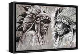 Native American Indian Head, Chief, Retro Style-outsiderzone-Framed Stretched Canvas