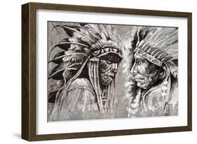 Native American Indian Head, Chief, Retro Style-outsiderzone-Framed Art Print