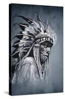 Native American Indian Head, Chief, Vintage Style-outsiderzone-Stretched Canvas