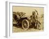 Native American Indian With Full Regalia And Headdress. From Horse To Automobile-Circa 1915-null-Framed Art Print