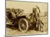 Native American Indian With Full Regalia And Headdress. From Horse To Automobile-Circa 1915-null-Mounted Art Print