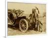 Native American Indian With Full Regalia And Headdress. From Horse To Automobile-Circa 1915-null-Framed Art Print