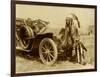 Native American Indian With Full Regalia And Headdress. From Horse To Automobile-Circa 1915-null-Framed Art Print