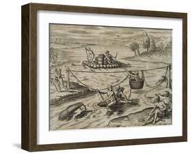 Native American Indians Going Down River Rapids, 1590-Theodore de Bry-Framed Giclee Print