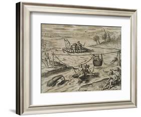 Native American Indians Going Down River Rapids, 1590-Theodore de Bry-Framed Giclee Print