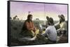 Native American Joining Cowboys at their Campfire, Late 1800s-null-Framed Stretched Canvas
