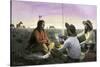 Native American Joining Cowboys at their Campfire, Late 1800s-null-Stretched Canvas