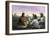Native American Joining Cowboys at their Campfire, Late 1800s-null-Framed Giclee Print