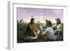 Native American Joining Cowboys at their Campfire, Late 1800s-null-Framed Giclee Print