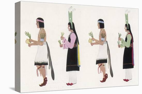 Native American Men and Women Dancing with Drums and Herbs-null-Stretched Canvas