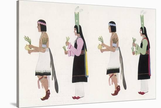 Native American Men and Women Dancing with Drums and Herbs-null-Stretched Canvas