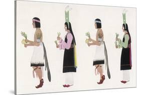 Native American Men and Women Dancing with Drums and Herbs-null-Stretched Canvas