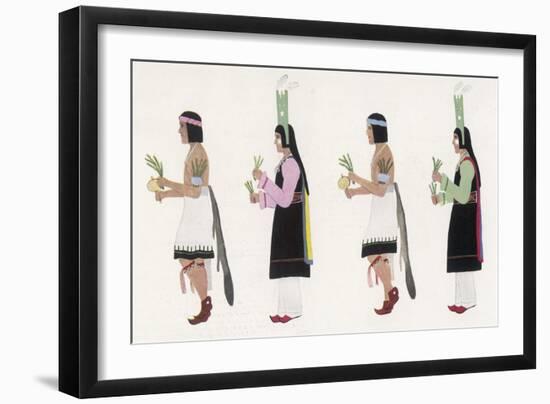 Native American Men and Women Dancing with Drums and Herbs-null-Framed Art Print