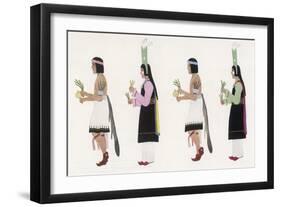 Native American Men and Women Dancing with Drums and Herbs-null-Framed Art Print