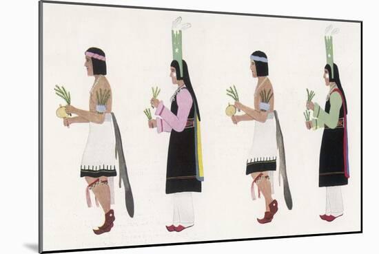 Native American Men and Women Dancing with Drums and Herbs-null-Mounted Art Print