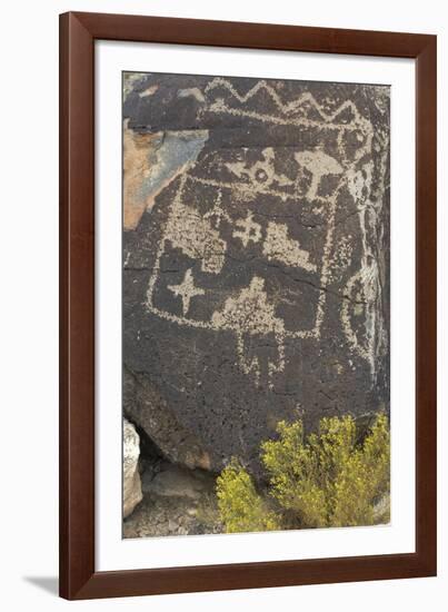 Native American Petroglyphs on Basalt, Petroglyph State Park, New Mexico-null-Framed Photographic Print