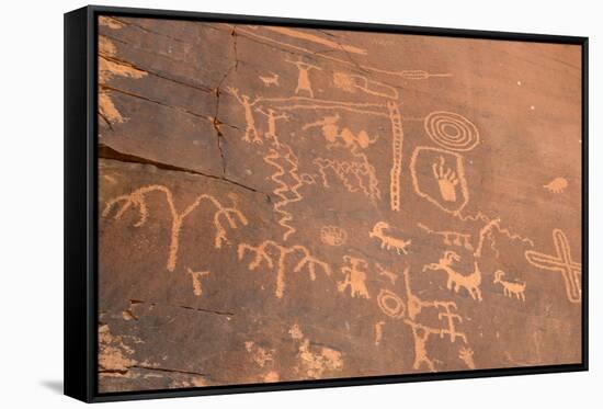 Native American Petroglyphs, Valley of Fire State Park, Nevada, Usa-Ethel Davies-Framed Stretched Canvas