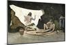 Native American Shaman Using Pictures on a Buffalo Robe to Cure a Young Man's Illness-null-Mounted Premium Giclee Print