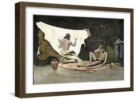 Native American Shaman Using Pictures on a Buffalo Robe to Cure a Young Man's Illness-null-Framed Giclee Print