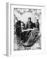 Native American Silversmith from Navajo Tribe Sitting with His Wares-Will Soule-Framed Photographic Print