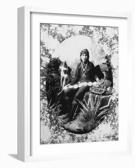 Native American Silversmith from Navajo Tribe Sitting with His Wares-Will Soule-Framed Photographic Print