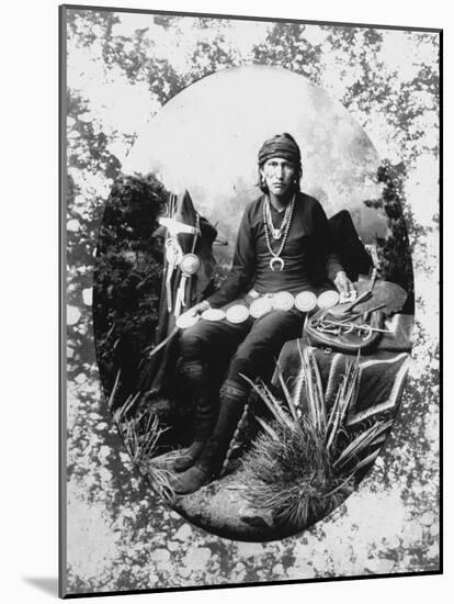 Native American Silversmith from Navajo Tribe Sitting with His Wares-Will Soule-Mounted Photographic Print