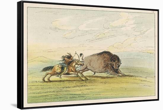 Native American Sioux Hunting Buffalo on Horseback-George Catlin-Framed Stretched Canvas