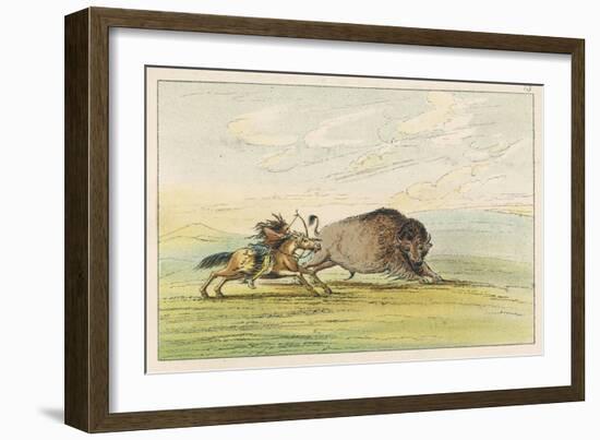 Native American Sioux Hunting Buffalo on Horseback-George Catlin-Framed Photographic Print