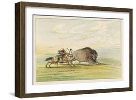 Native American Sioux Hunting Buffalo on Horseback-George Catlin-Framed Photographic Print